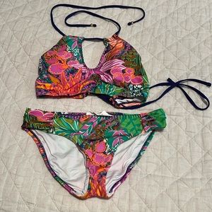 Trina Turk Keyhole Halter Swimuit and Ruched Bottoms